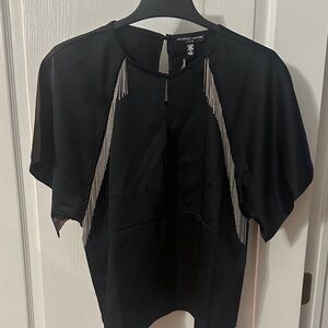 Adrienne Landau Black Fringe Blouse